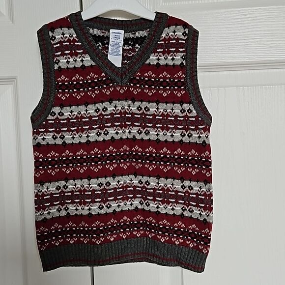 Gymboree Boy's V-neck Sleeveless Knitted Vest Gray & Burgundy 5 Years Old - Picture 2 of 16